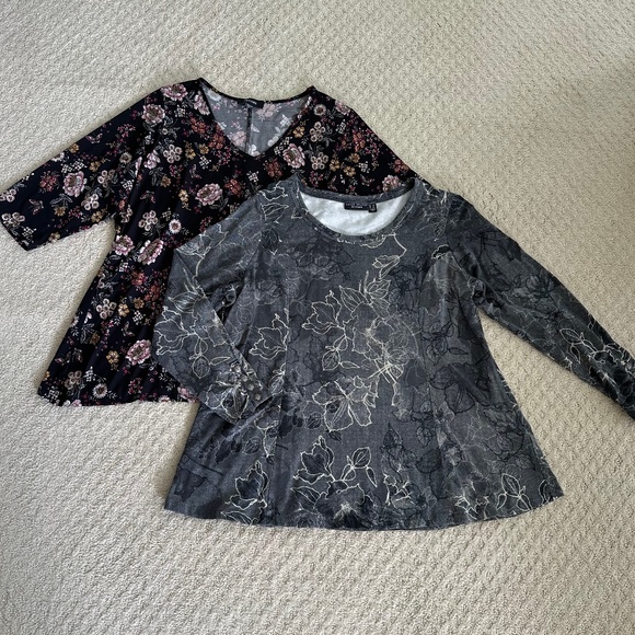 Bundle of 2 Tunic Tops Karen Kane/Susan Graver Size 1X Floral Fall Casual Travel - Picture 1 of 16
